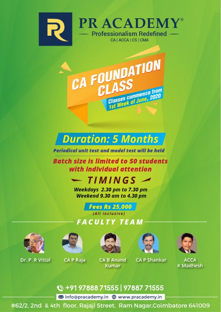 CA Foundation Classes in Coimbatore Online Registration Started
